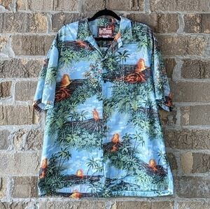 Vintage 90s RJC Short Sleeve Erupting Volcano Hawaiian Shirt Size XL